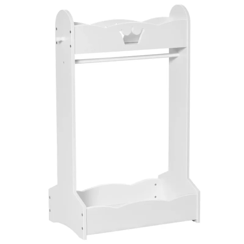 Kids Wooden Clothes Rail with Storage Shelves and Hooks - White