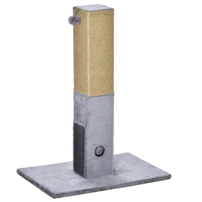 79cm Cat Scratching Post with Grooming Brushes and Toys - Grey