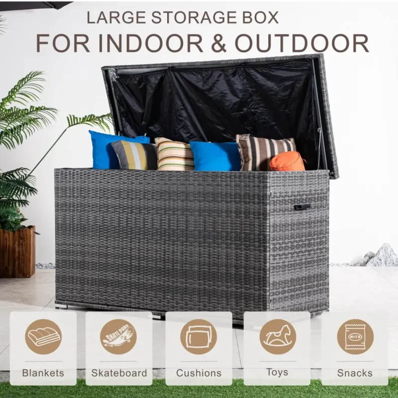 983L Extra Large PE Rattan Garden Storage Box - Grey