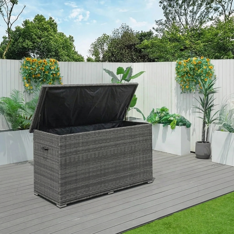 983L Extra Large PE Rattan Garden Storage Box - Grey