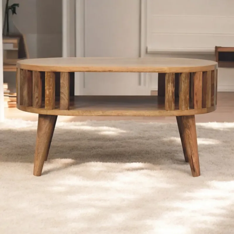 Ariella Rectangular Coffee Table, Solid Mango Wood in Brown, with Open Storage Slot