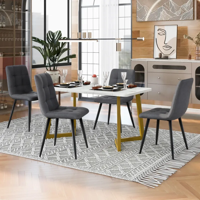 117 x 68cm Marble Effect Dining Table and 4 Grey Chairs Set with Gold Legs