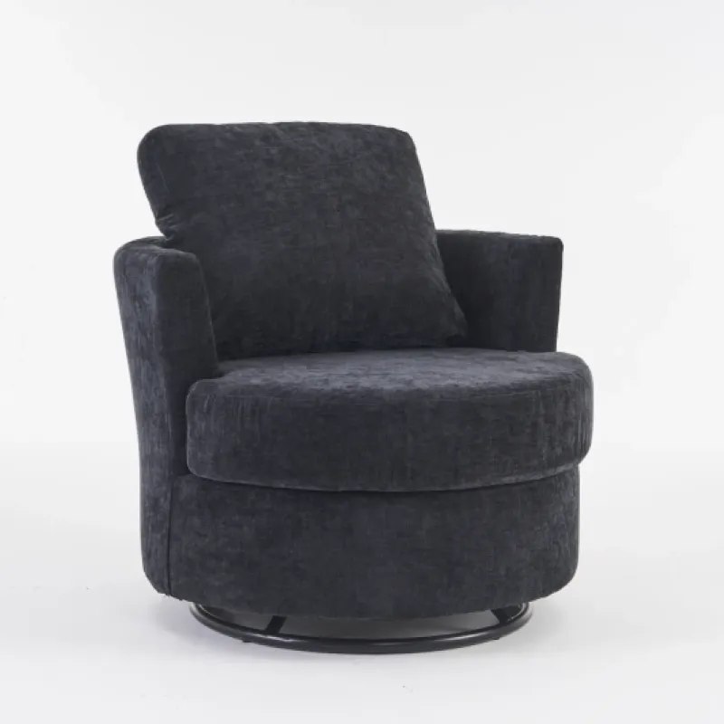 Chenille Swivel Armchair with Padded Back Cushion - Black