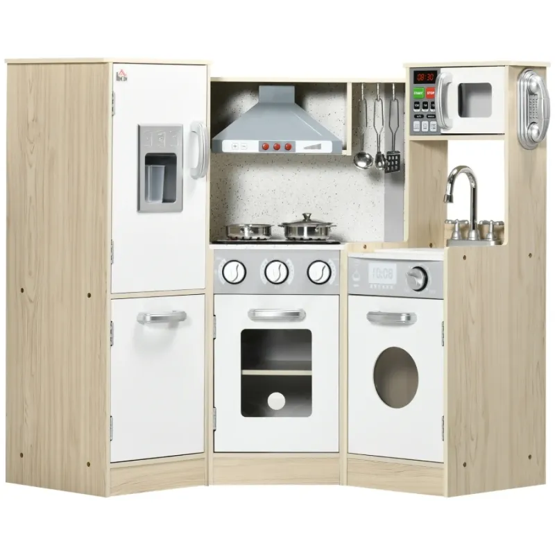 Kids Wooden Role Play Kitchen Set with Sound, Lights and Accessories