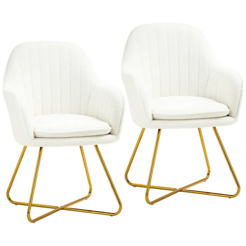 Set of Two Sherpa Fleece Dining Chairs with Armrests - Cream