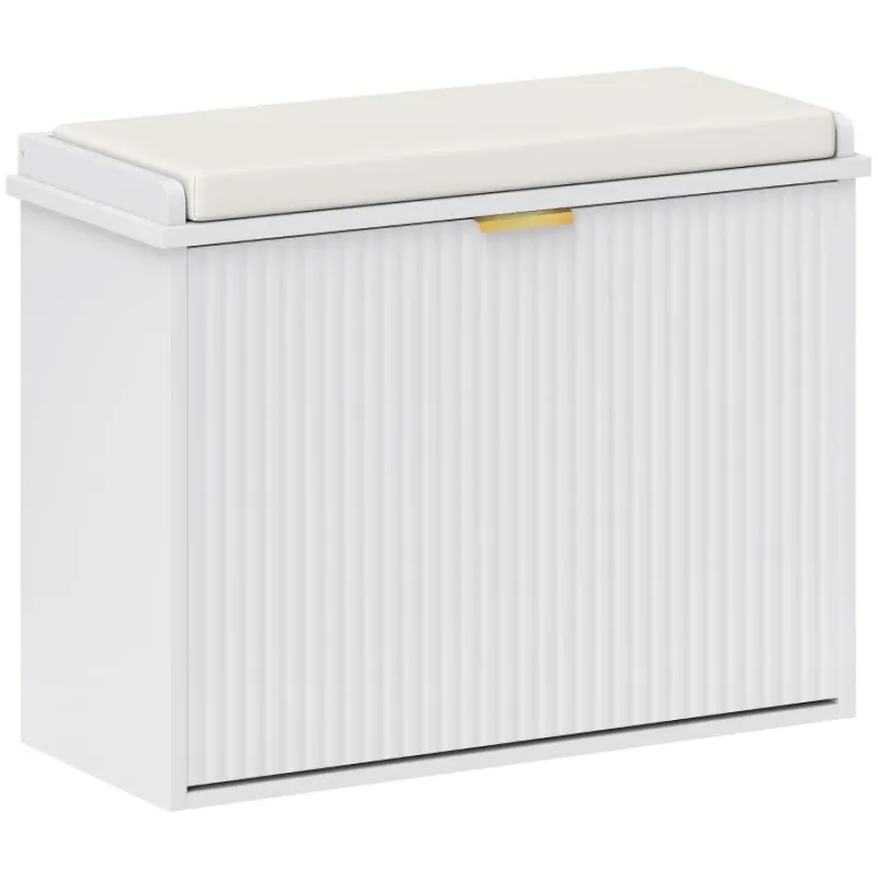 Elegant Shoe Storage Bench with Padded Seat - White