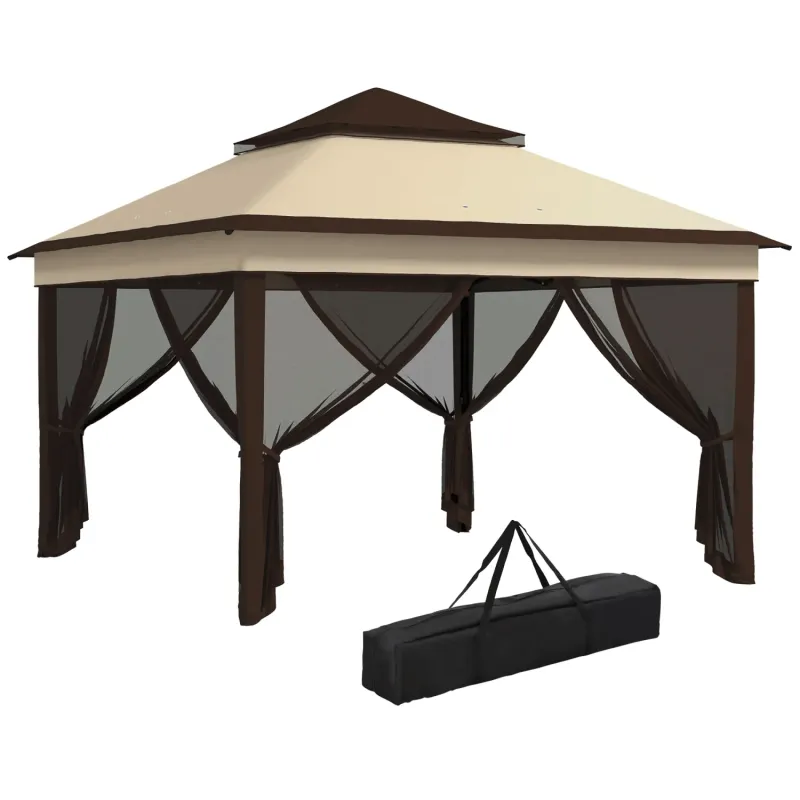 3m x 3m Pop Up Gazebo with Mesh Sides and Carry Bag - Beige