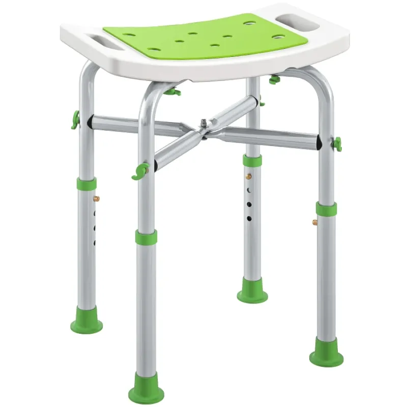 Height-Adjustable Padded Shower Stool with Non-Slip Feet - Green