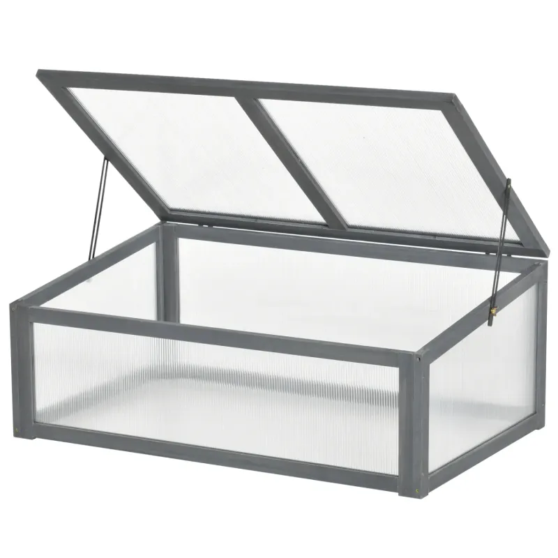 Small Wooden Garden Cold Frame Greenhouse - Grey - 100 x 65cm