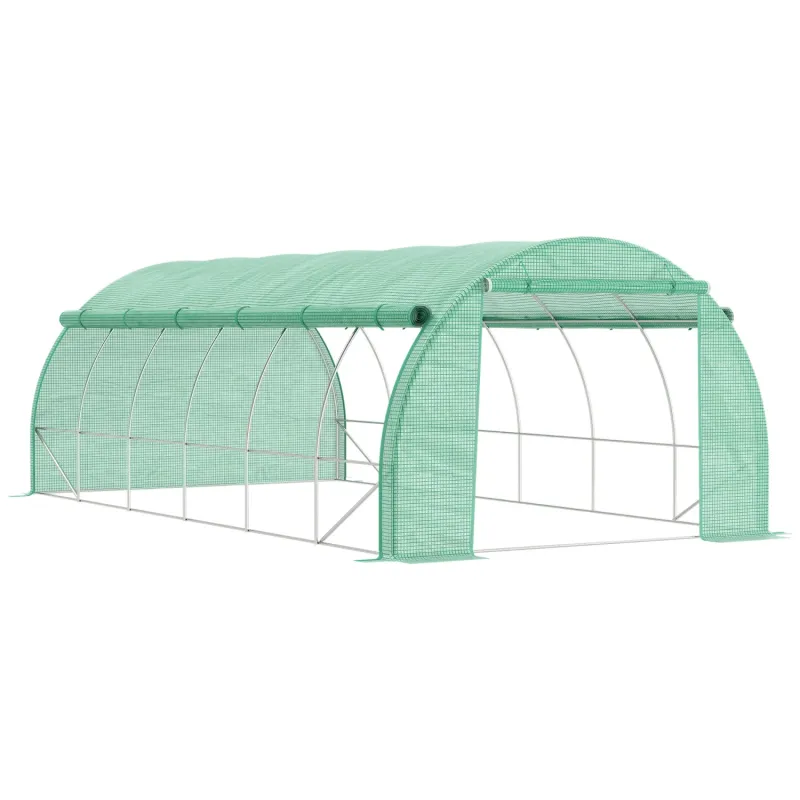 6x3m Polytunnel Greenhouse with Roll-up Sidewalls - Green