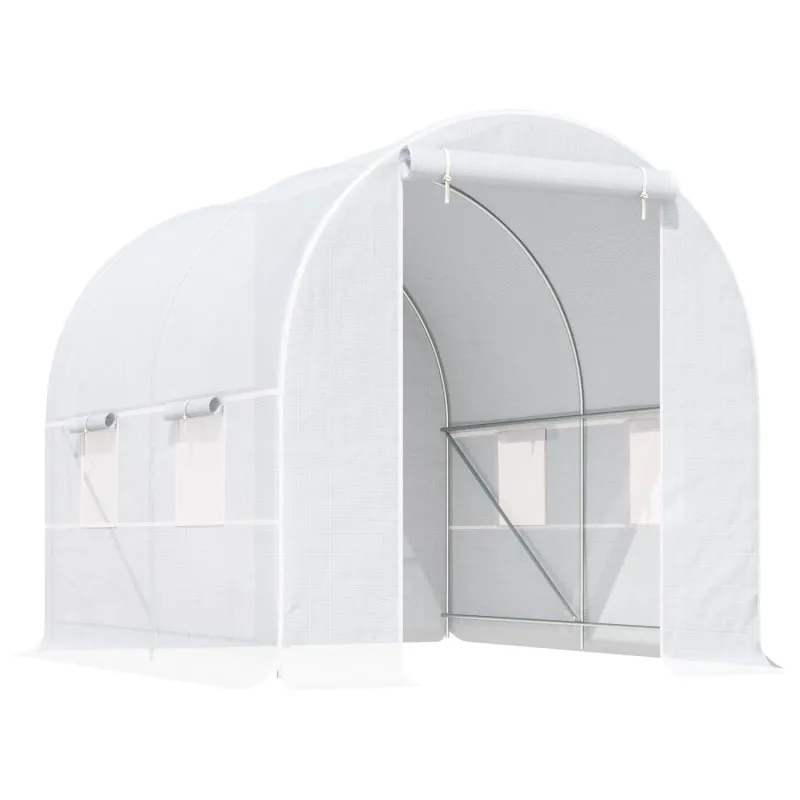 2.5m x 2m Walk-In Polytunnel Greenhouse with Galvanised Steel Frame - White
