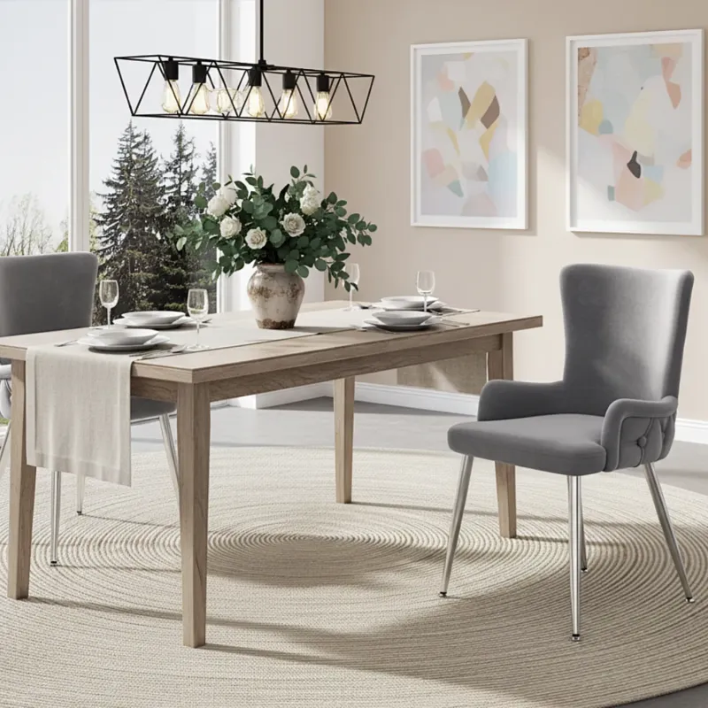 Velvet Dining Chairs with Silver Metal Legs, Set of 2, Grey