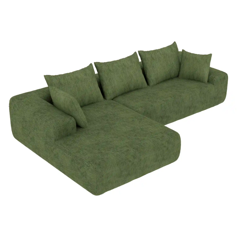GreenForest 4 Seater L-Shaped Modular Sofa Bed in Green Corduroy
