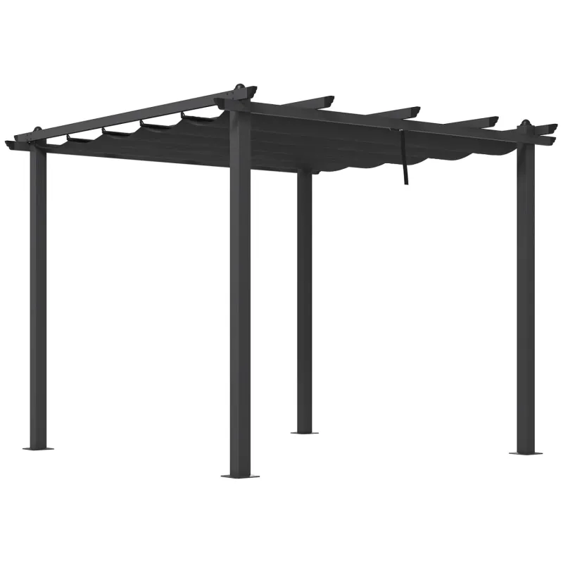  3m x 3m Aluminium Pergola with Retractable Roof - Dark Grey