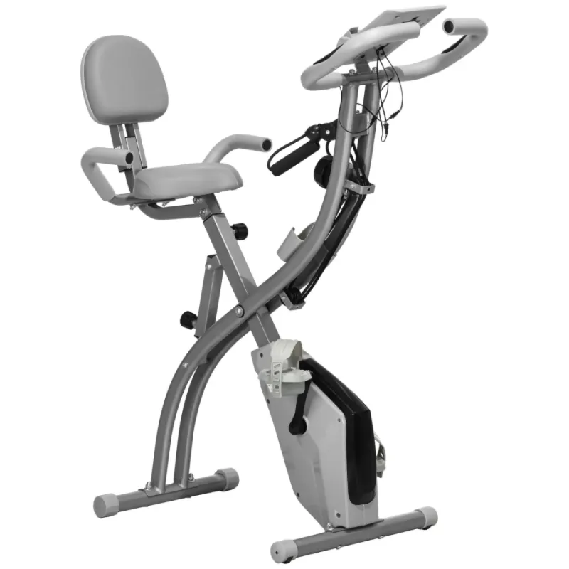 Exercise Bike, 2-in-1 Folding Magnetic Resistance, with Arm Bands - Grey