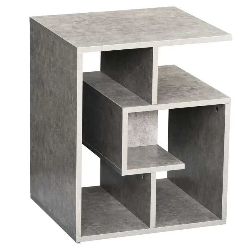3-Tier Side Table with Open Storage Shelves - Cement Effect