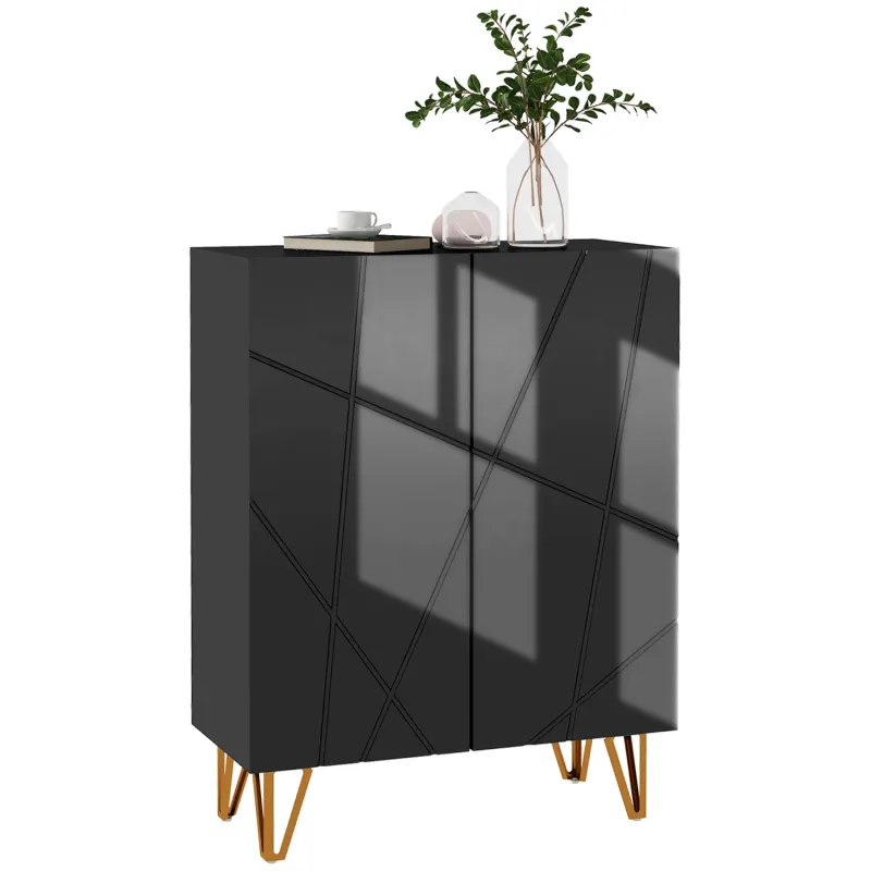 Narrow Shoe Storage Cabinet with Soft-Close Hinges - Black