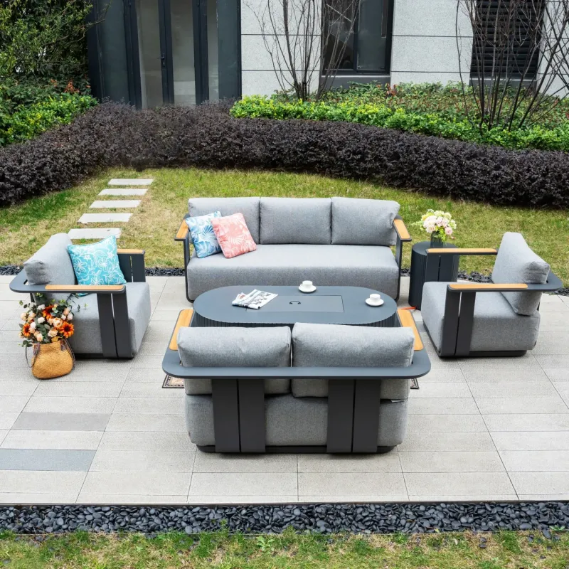 Varel 5-Piece Garden Sofa Set with Lyrin Gas Fire Pit Table
