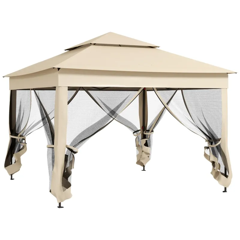 3.25m x 3.25m Double-Roof Pop-Up Gazebo with Netting - Cream White