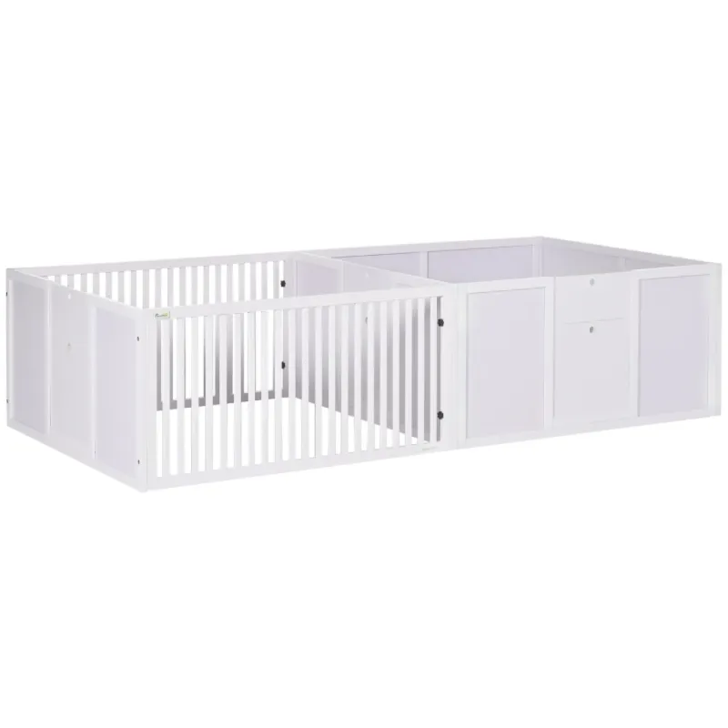 Two-Room Wooden Puppy Whelping Box and Playpen - White