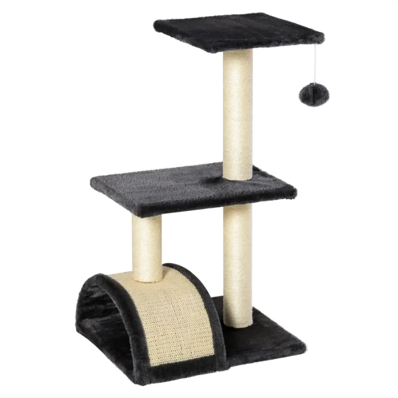 72cm Three-Tier Cat Tree with Sisal Scratching Post and Pad - Black