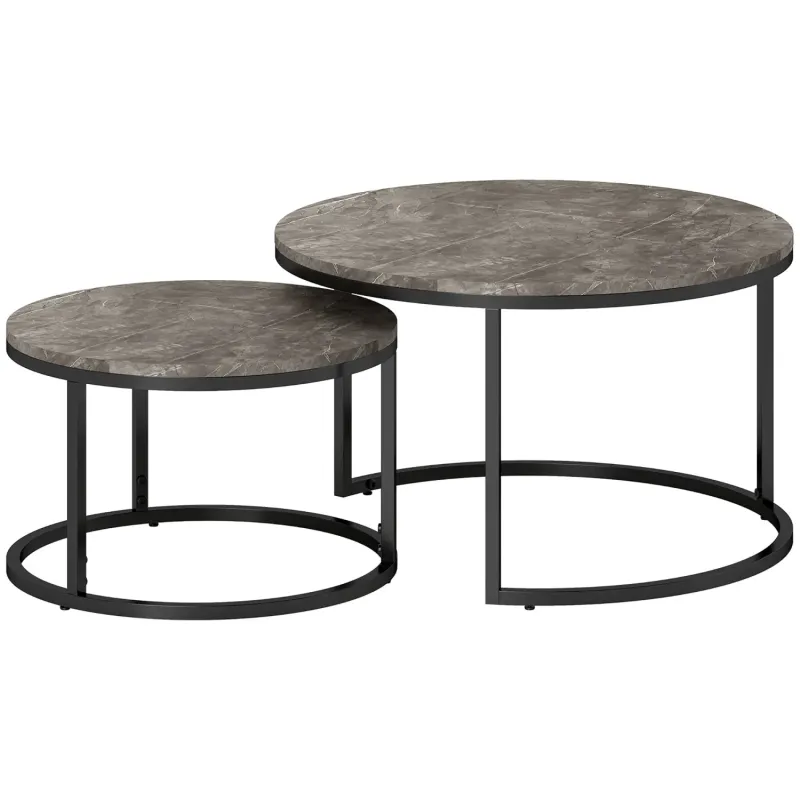 Faux Marble and Steel Nesting Coffee Table Set of 2