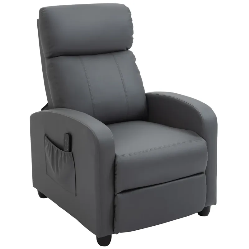 Massage Recliner Armchair in Grey Faux Leather