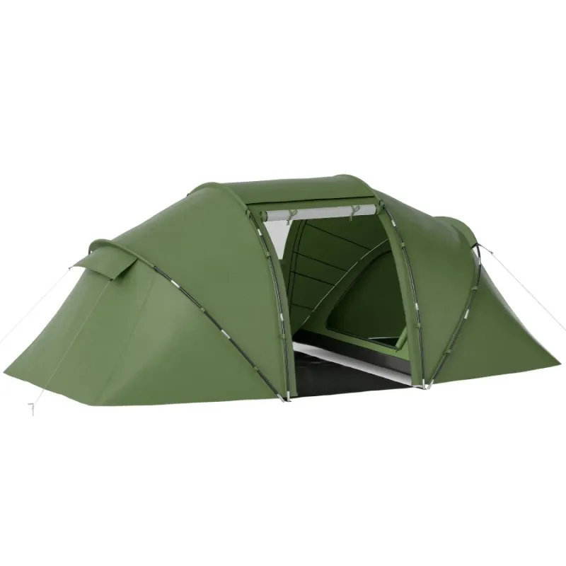 4-6 Person 2-Bedroom Tunnel Tent with Living Area - Dark Green