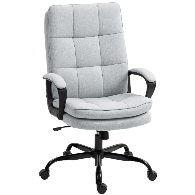High Back Linen-Look Executive Office Chair with Double Padding - Light Grey