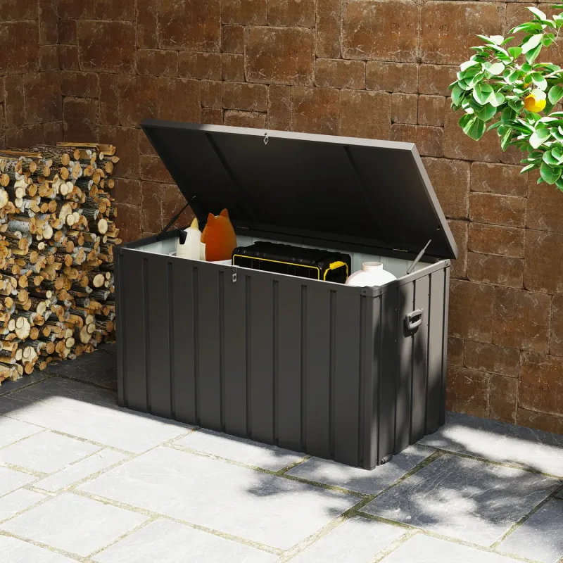  450L Galvanised Steel Garden Storage Box with Wheels - Dark Grey