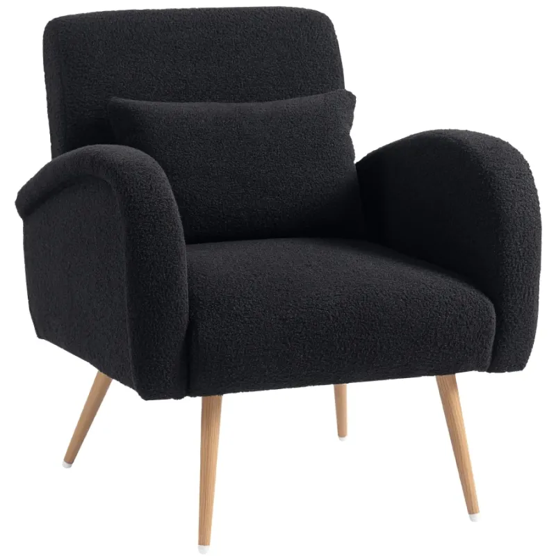 Black Teddy Fleece Accent Chair with Wood-Effect Legs