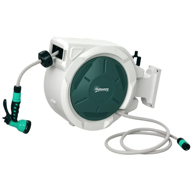 Retractable Garden Hose Reel with 7-Pattern Spray Nozzle - 20m, Green