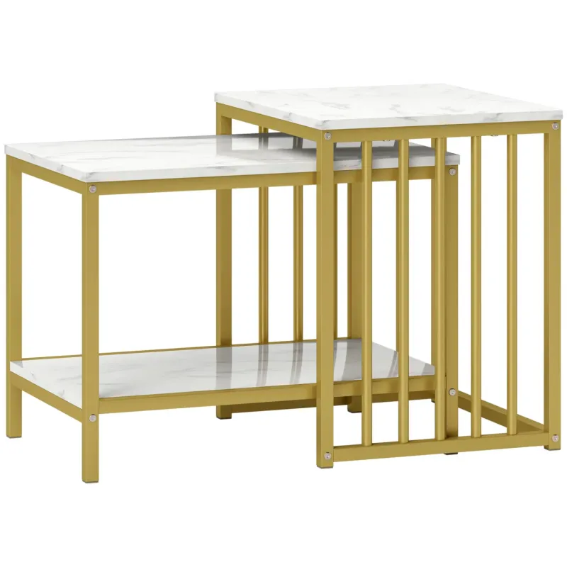 Marble-Effect Nesting Coffee Table Set of Two with Gold Tone Frame