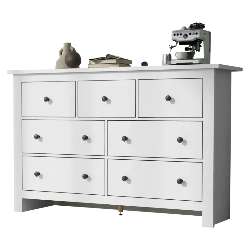Modern White 7-Drawer Sideboard - 152cm Large Storage Cabinet