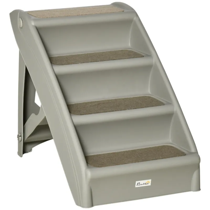 Foldable 4-Step Pet Stairs with Non-Slip Feet for Small Dogs and Cats - Grey