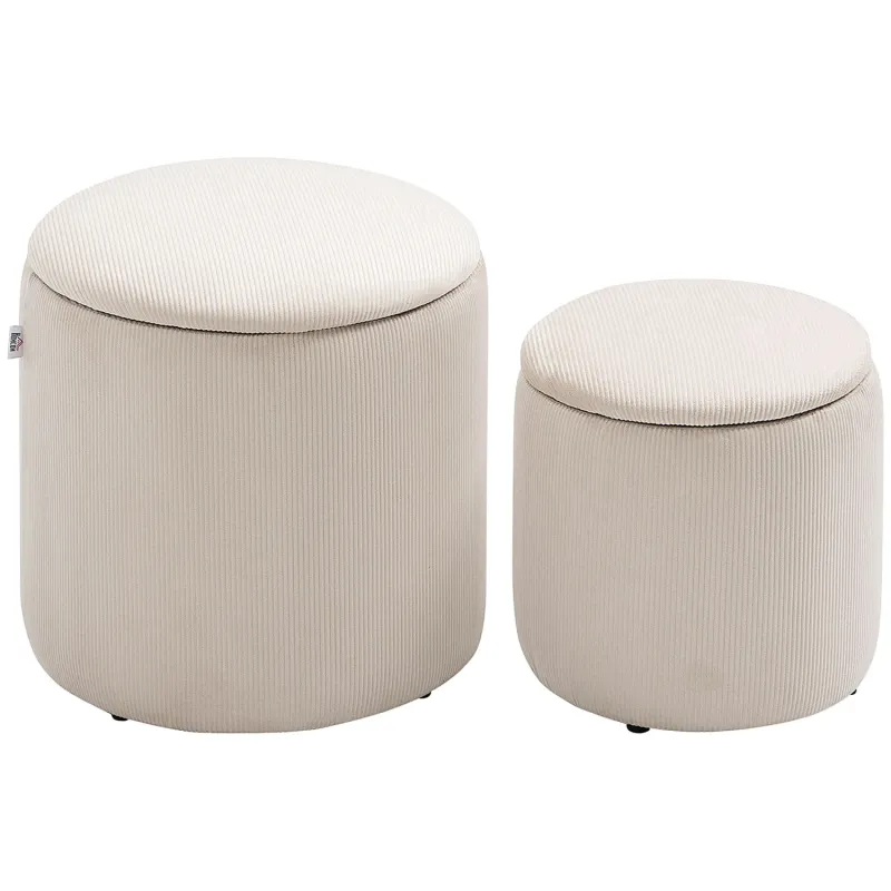 Set of 2 Corduroy Storage Ottomans - Cream White