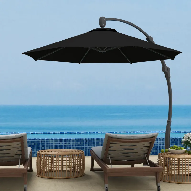  3m Cantilever Garden Parasol - 360° Rotating Overhanging Patio Umbrella, Black