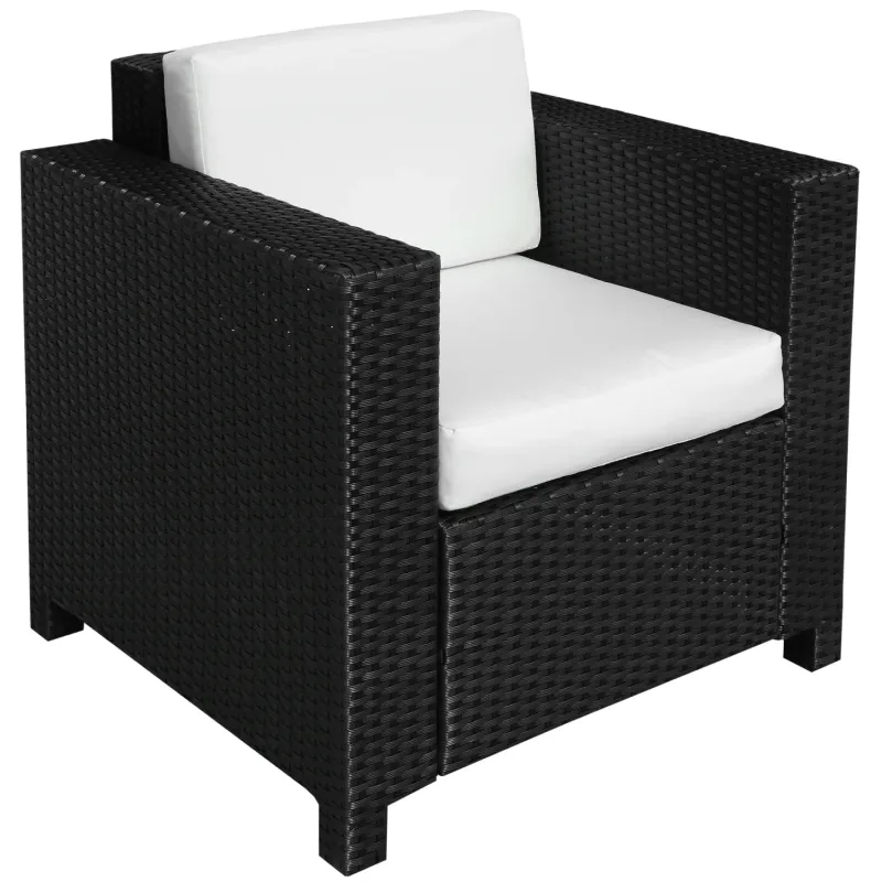 Rattan Garden Armchair with 10cm Padded Cushion - Black