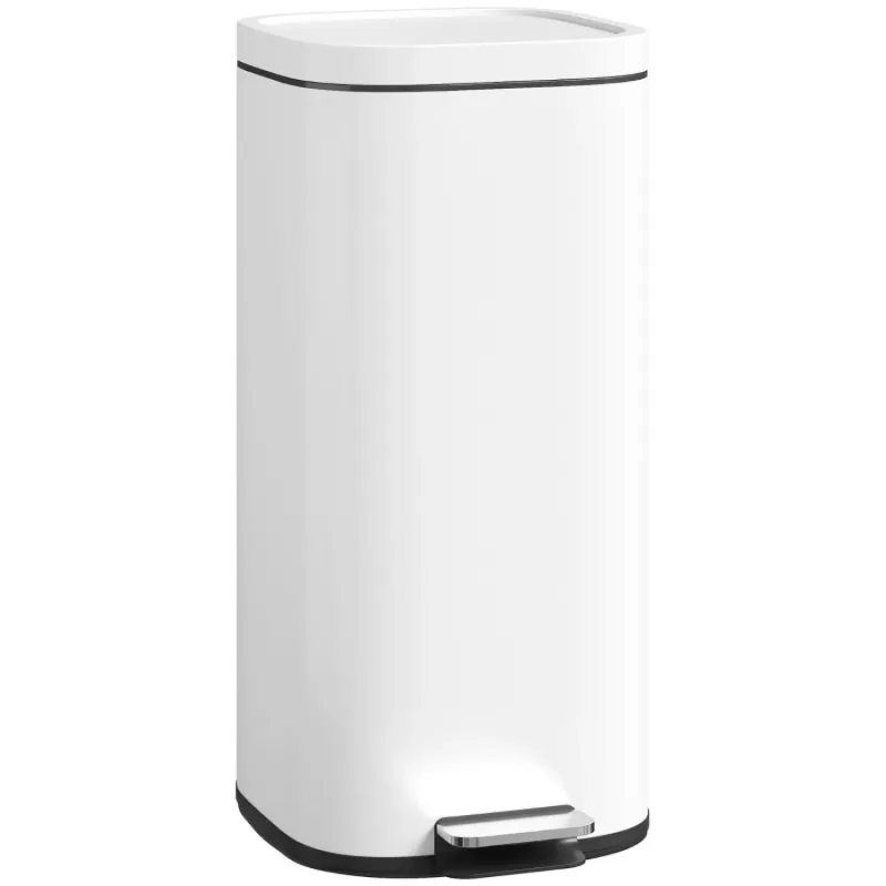  30L Kitchen Pedal Bin with Soft-Close Lid and Removable Bucket - White
