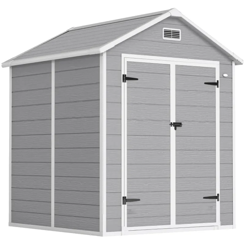 6 x 5ft Wood-Effect Resin Garden Shed with Window and Floor - Dark Grey