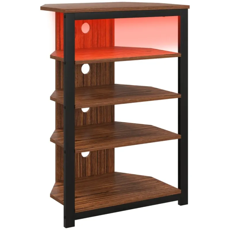 Corner TV Stand with LED Lights and 4-Tier Storage for TVs up to 29"