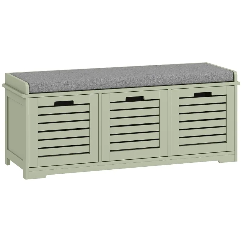  3-Drawer Shoe Storage Bench with Padded Seat - Green