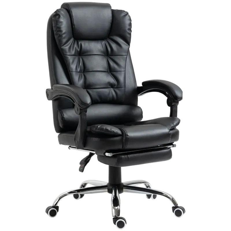 Executive Office Chair with Reclining Backrest and Footrest - Black