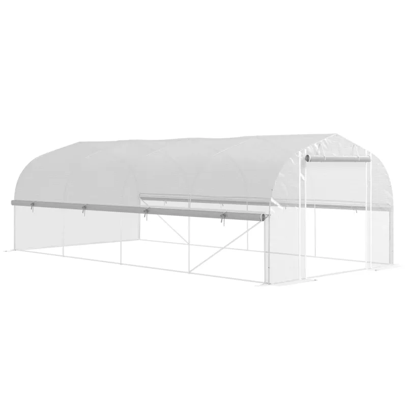 Large Walk-In Polytunnel Greenhouse with Mesh Windows, 6m x 3m - White