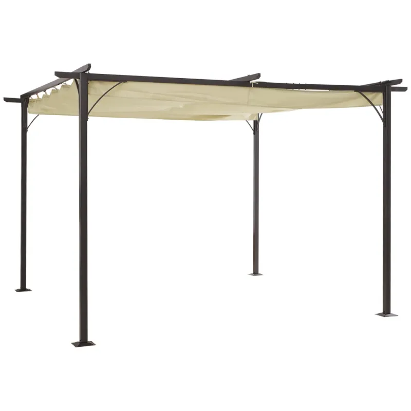  3.5m x 3.5m Metal Pergola Gazebo with Retractable Canopy - Beige