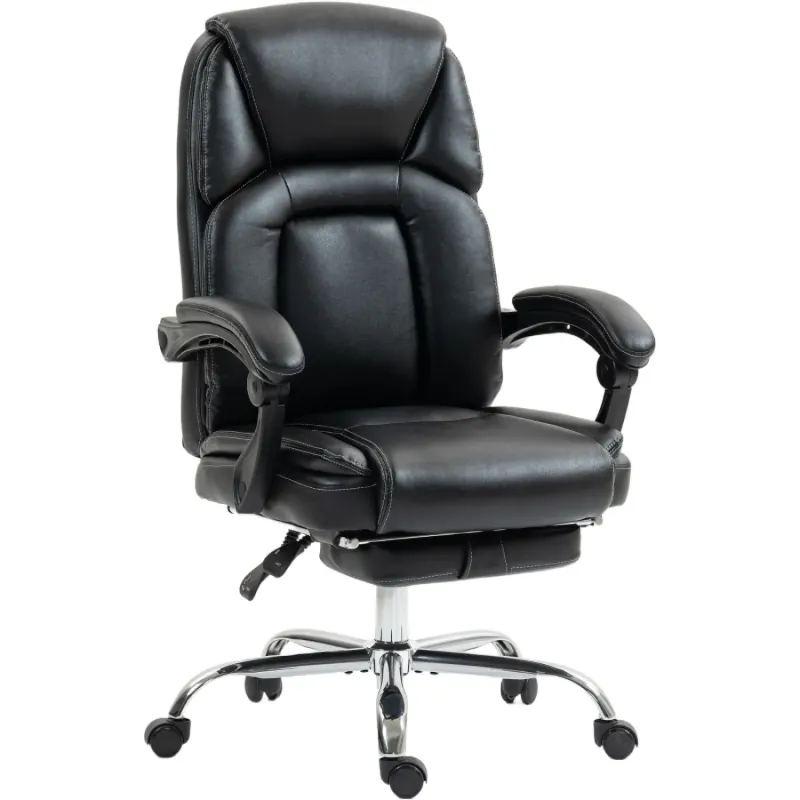  Faux Leather Reclining Executive Office Chair with Retractable Footrest - Black
