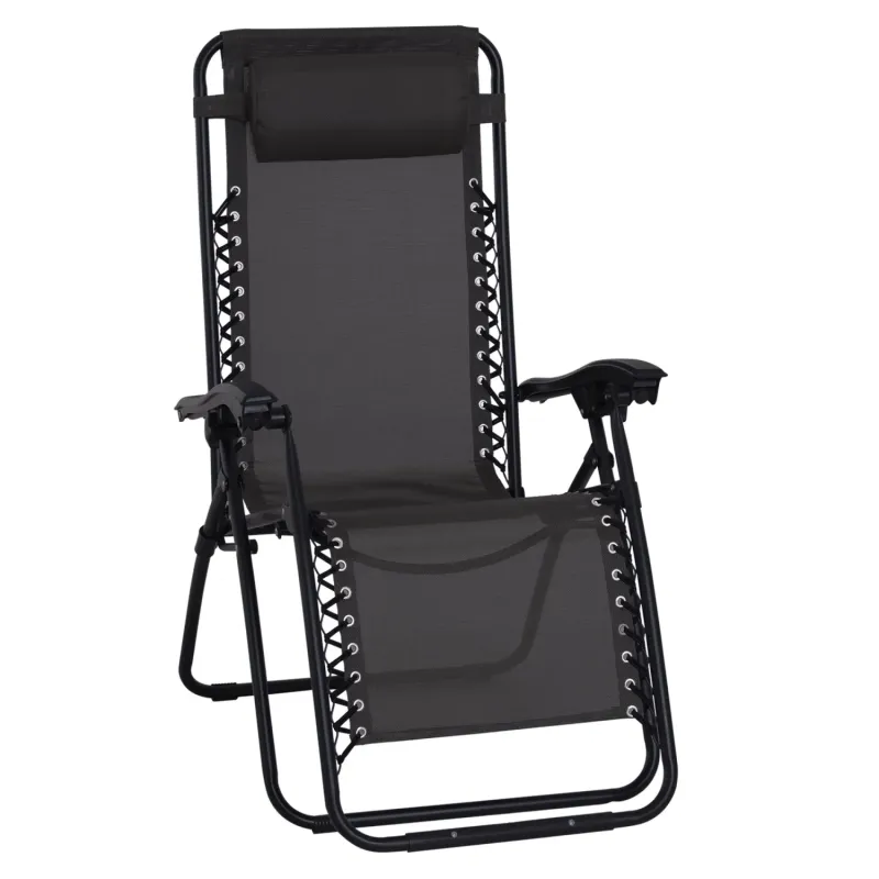 Zero Gravity Reclining Garden Sun Lounger with Headrest, Black