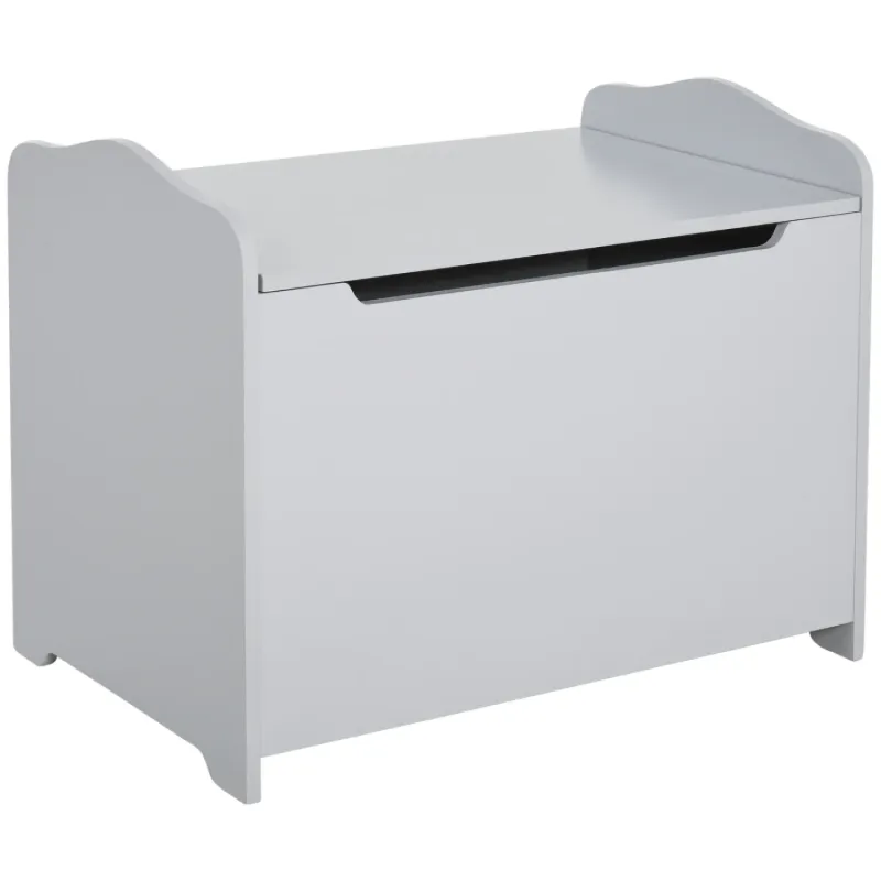 Wooden Kids Toy Storage Box with Safety Hinge - Grey