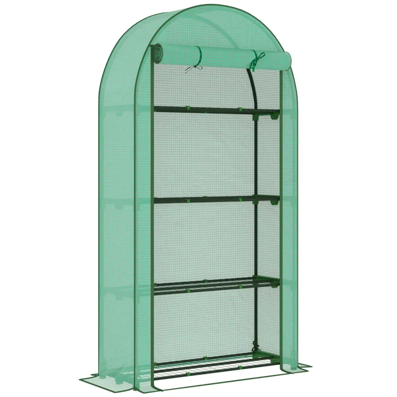 Wide Four-Tier Mini Greenhouse - Green