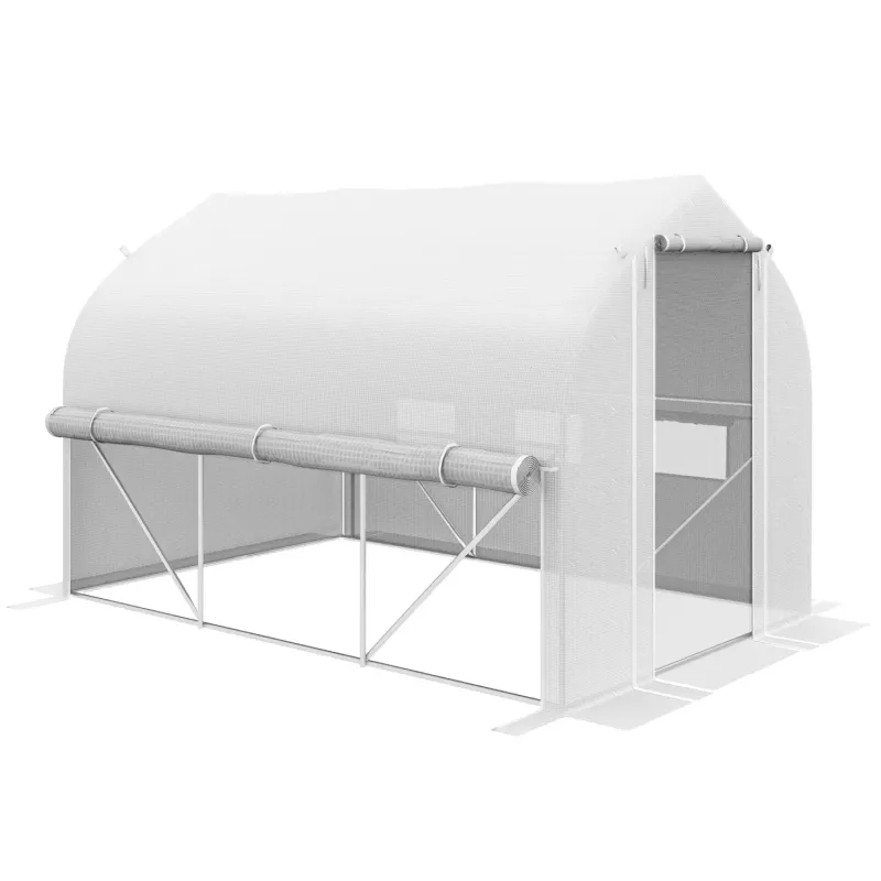3 x 2m Walk-in Polytunnel Greenhouse with Mesh Windows - White